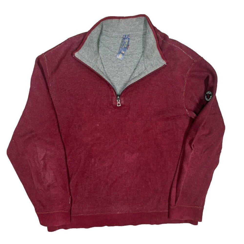 Polo Ralph Lauren 1/4 Zip Jersey Knit Sweater Pullover Cotton Red Large